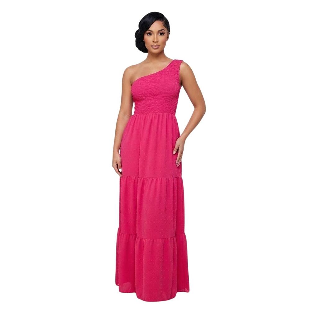 SHEIN Magenta Pink Tiered Swiss Dot Maxi Dress Flowy Small